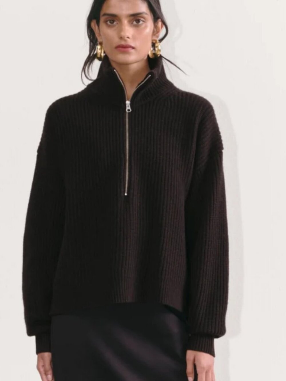 Everlane Half-Zip Sweater in Luxe Merino, Size M, Black